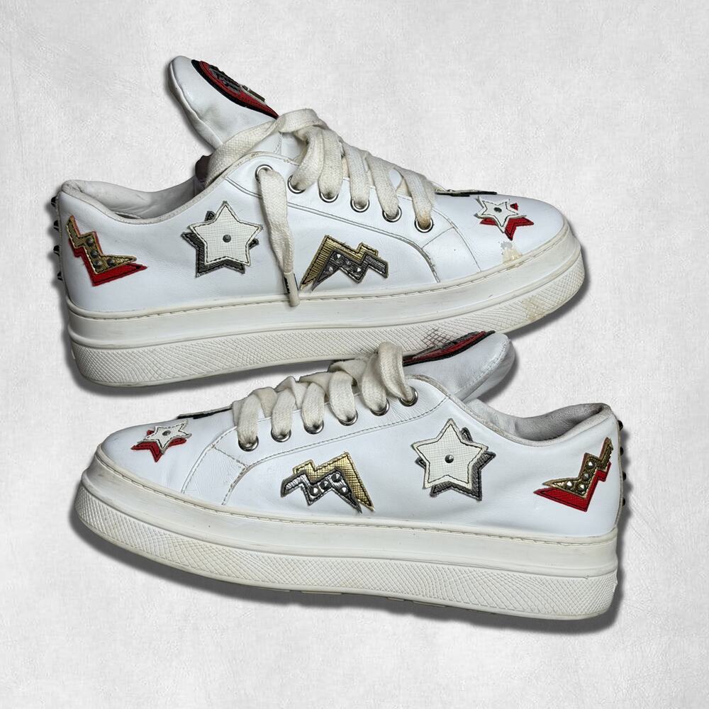 7W US (37) | Prada Robot Heart Patches White Leather Sneaker - Picture 4 of 10